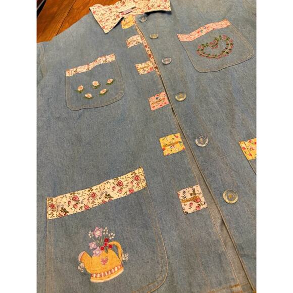 Sz M/L - Vintage 90s Denim & Embroidery Jacket - Picture 3 of 9
